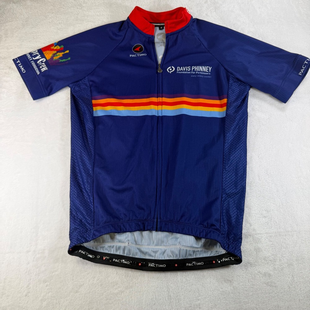 Pactimo Davis Phinney Foundation Cycling Jersey Mens Medium Blue Short Sleeve